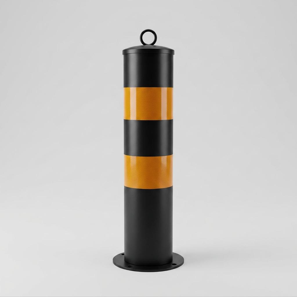 Steel Bollard with Base Plate Permanent Safety Post Hoop Handle Fixed