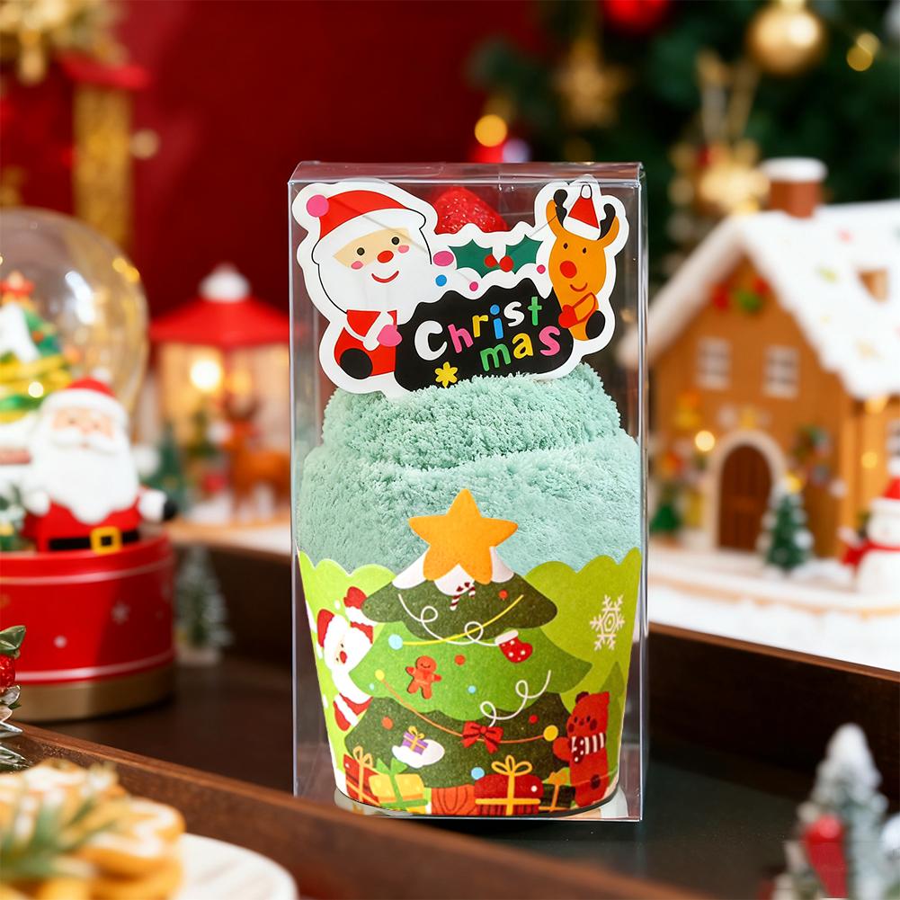 Unique Cake Shaped Coral Fleece Towel Sweet Cone Box,Christmas Eve New Year's Eve Company Event Gift Companion Gift