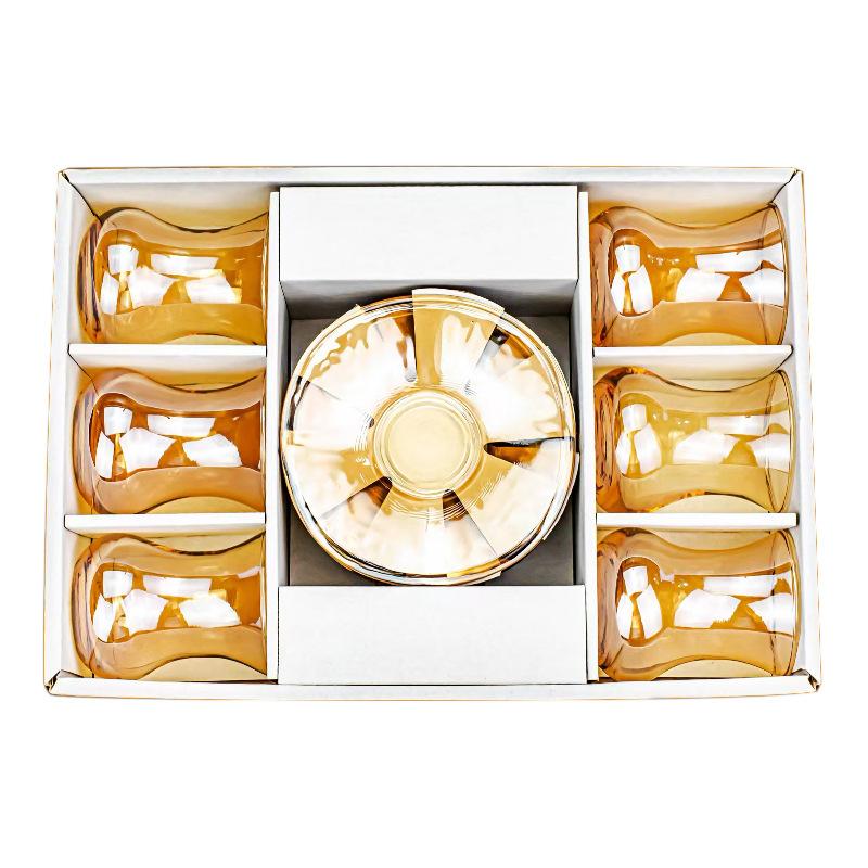 Neuer Kürbisbecher 6 Tassen 6 Untertassen Glasgeschirrset Kaffeetasse Untertasse Taille Trinkset