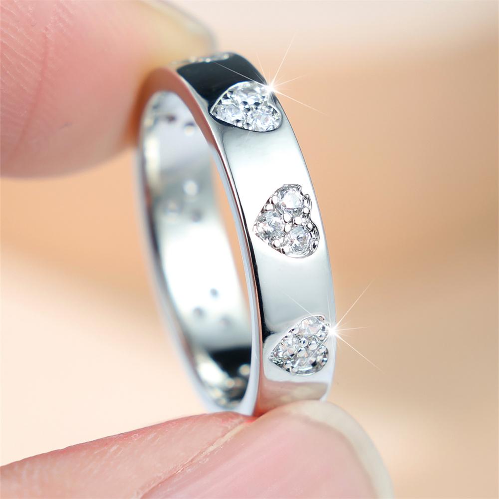 Single Row Love Heart White Zircon Crystal Rings For Women Vintage Fashion CopperColor Ring Wedding Jewelry Mother's Day Gifts