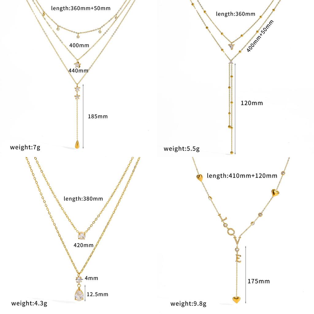 Geometric Water Drop Zircon Necklace With Gold Stainless Steel For Casual Womens Jewelry
