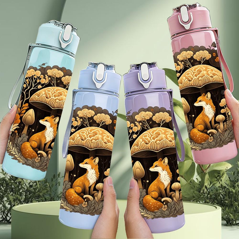 1PC Wild Mushroom Forest Art Print 750ml Color Plastic Sports Water Bottle Leakproof Flip Straw Lid Suitable for Sports Office Home Use