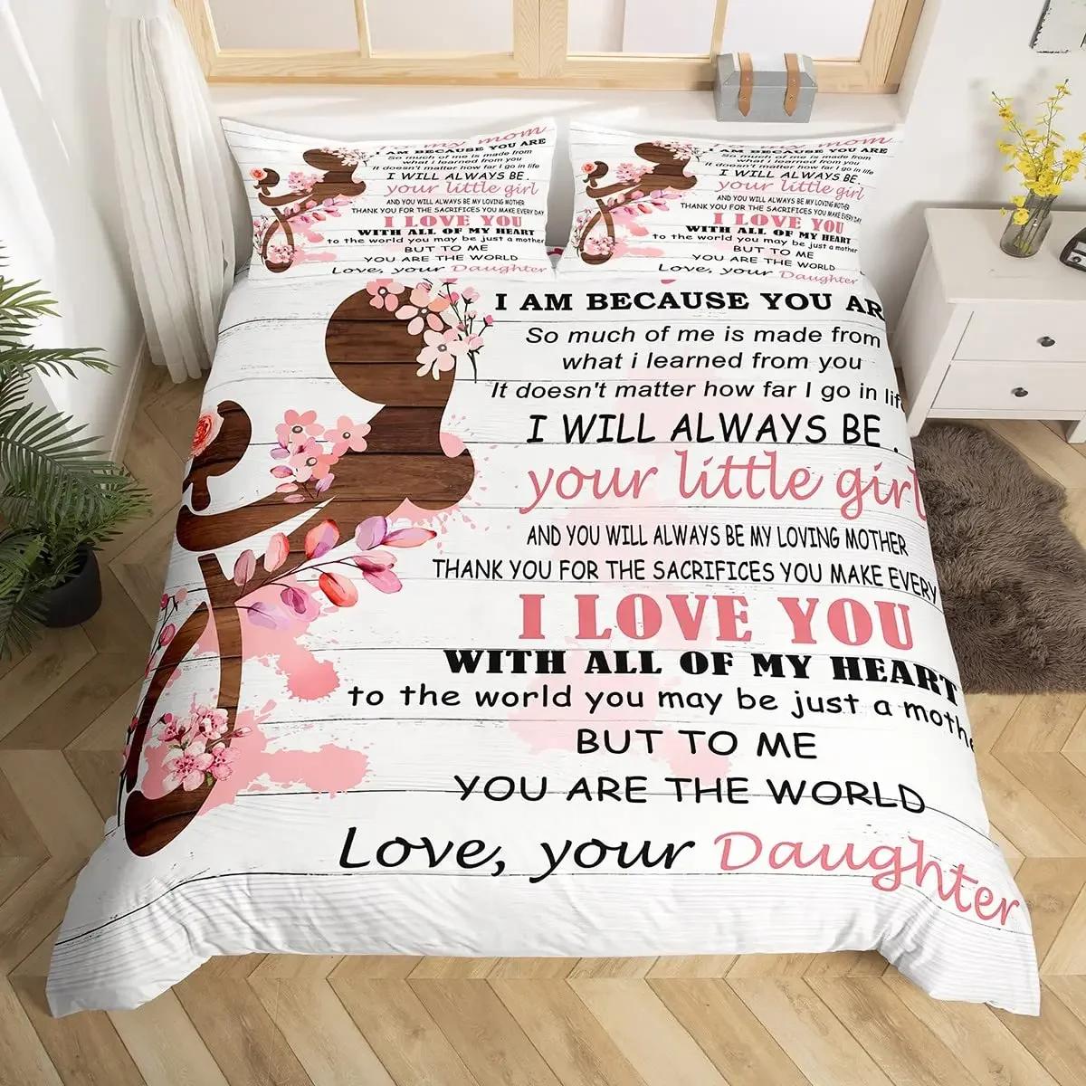 Moederdag Zachte Dekbedovertrek Set Cadeaus voor Mama van Dochter Beddengoed Set Polyester Bloemendruk Warme Dekbedhoes Rom Decor Twin King-Size Afmetingen 135*200cm Eu-Single
