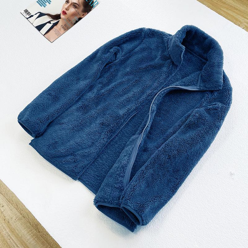 Autumn winter women's long fleece fleece zipper jacket warm double-sided coral fleece fleece fleece jacket oversized premium clothing