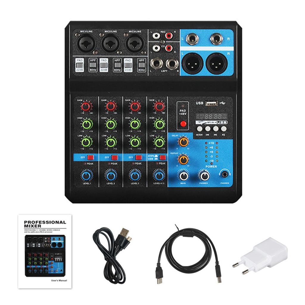 Sound Mixing Station Small 5 Way Live Recording DJ Sound Card Console Mixer USB Bluetooth Digital Effector EU Plug