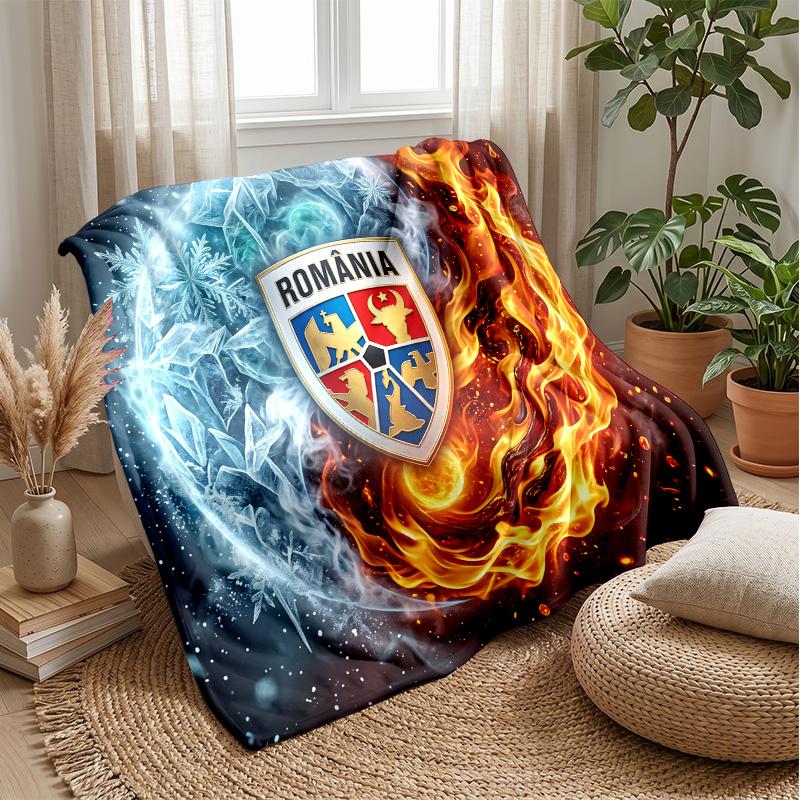 Romania Football Printed Flannel Blanket Skin Friendly Warm Decorative Throw for Indoor Couch Bed Daily Use