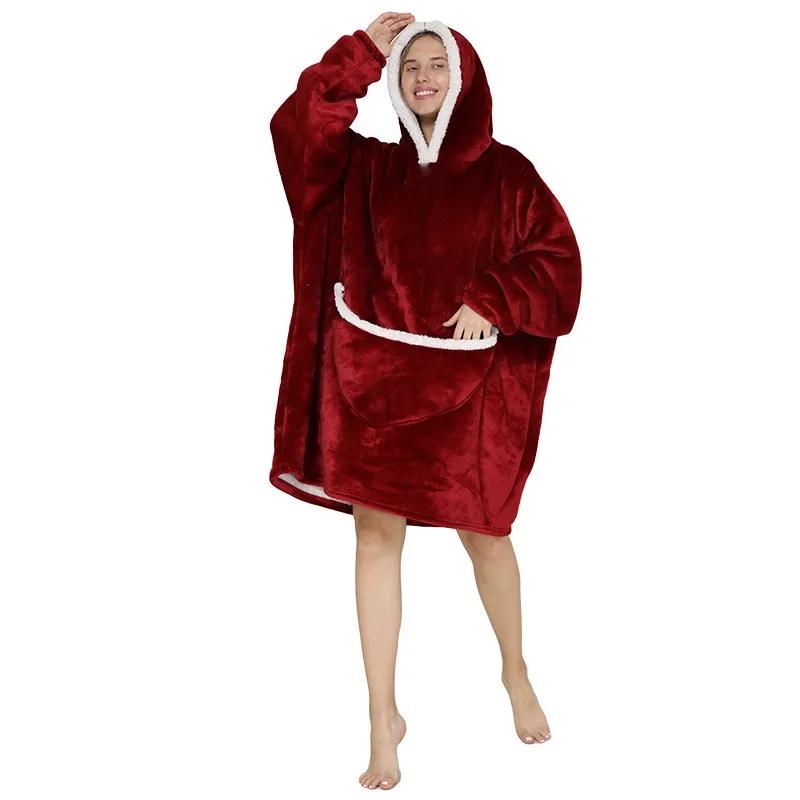 Warm Hooded Sherpa Blanket With Sleeves Ultra Soft Fleece Sweatshirt Throw Thick Winter Flannel Hoodie Blankets Home Textile