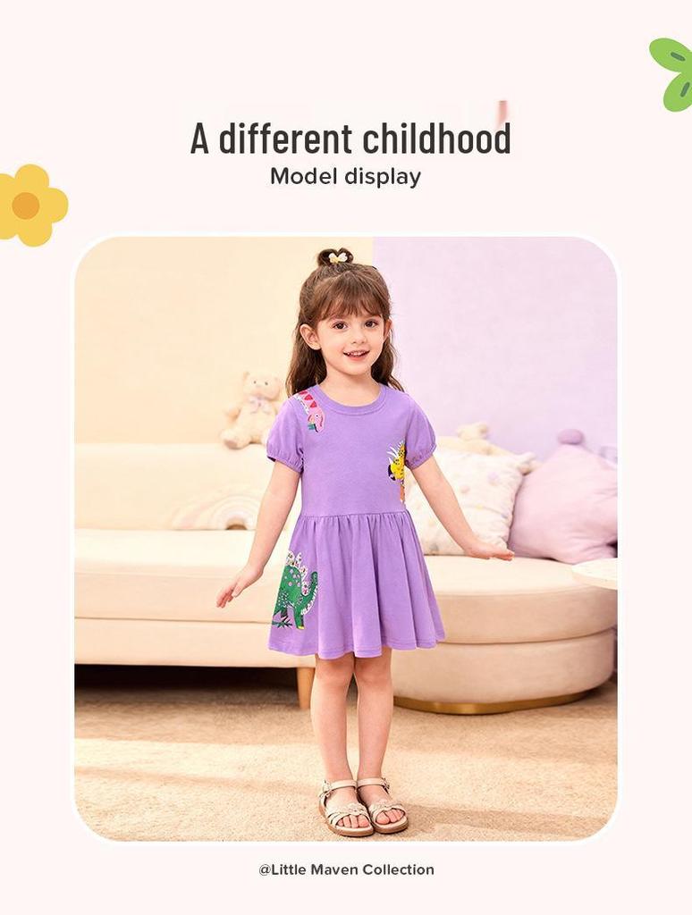 Little Maven Girls' Cartoon Short-Sleeve Summer Dress - European & American Style.