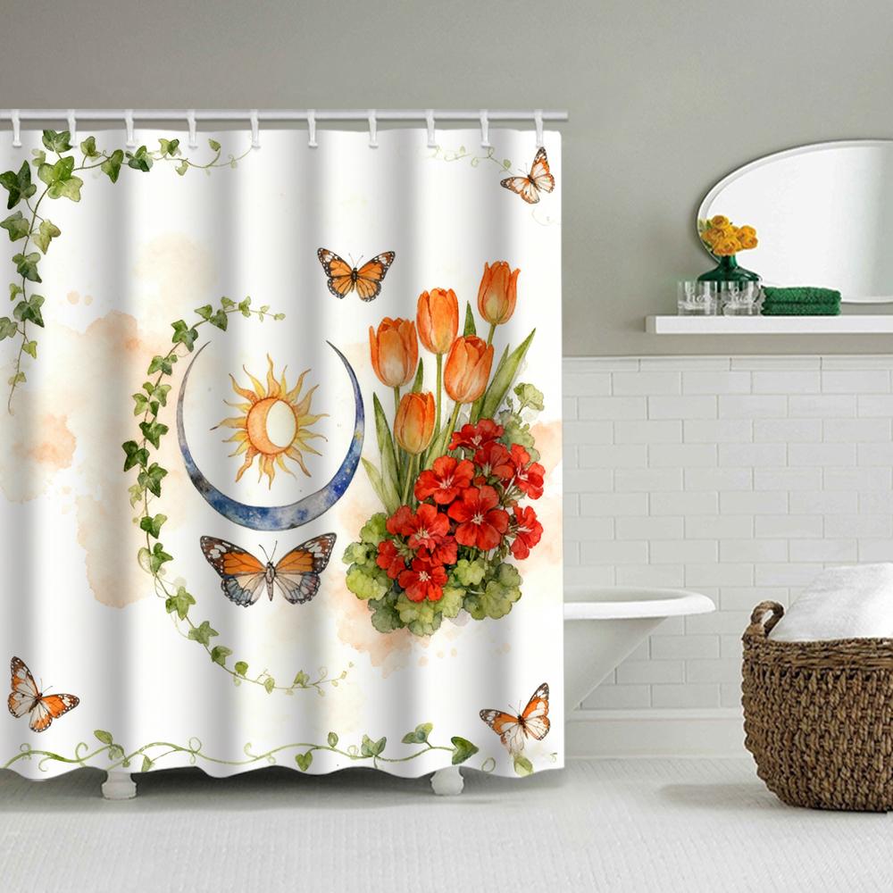 1/4 Marine Organisms Print Shower Curtains, Toilet Seat Decoration, Shower Curtain with Carpet and Toilet Lid, 70.8x70.8 Inch