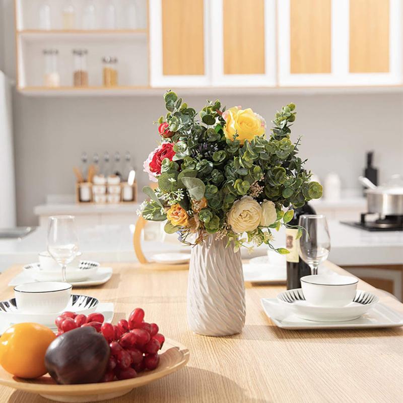 7-pęczki Sztuczny Gałąź Eukaliptusa Fałszywe Zielone Rośliny Liście Na Boże Narodzenie Dekoracje Ślubne