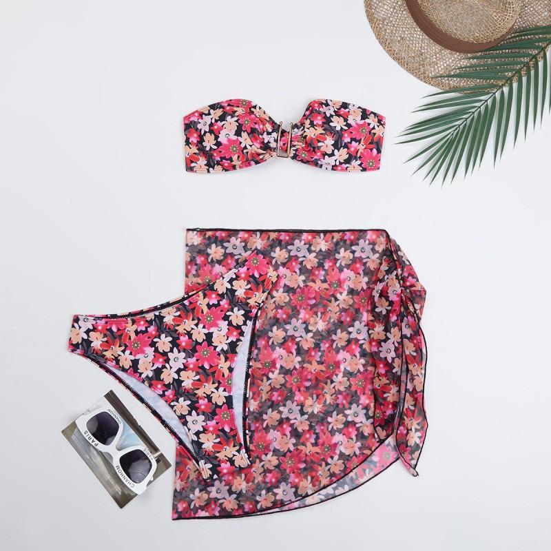 Swimsuit Women's Split Metal U-shaped Bikini Three-piece Printed