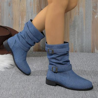 Moda Hot-selling Round Toe Quente e Confortável Cor Sólida Botas Femininas com Fivela para Uso Externo Zapatos De Mujer