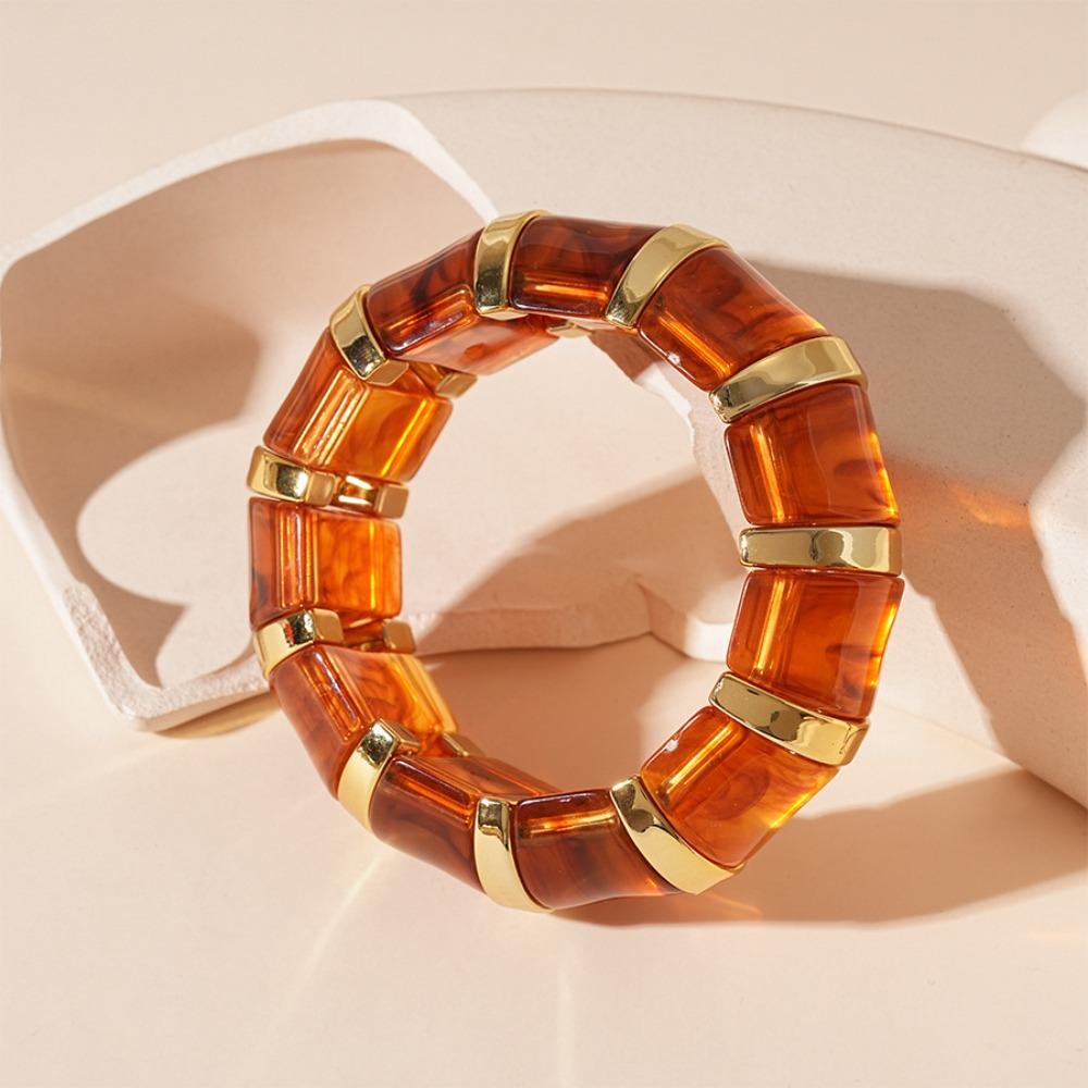 Bohemian Acrylic Cuff Charms Bracelet Hand Ring Geometric Bangle Elastic Wide Bracelet  Women