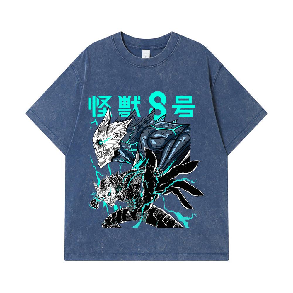 

275 GSM Washed T-shirts 100% Cotton Kaiju No 8 V4 Print Unisex Heavy Cotton T Shirt 2XL королівський синій колір