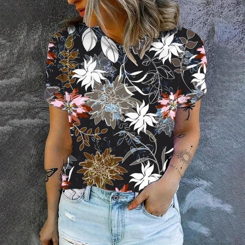 Summer Fashion Women's T-Shirt Floral 3D Printed Short Sleeve Tops Girl Loose Casual Loose Oversize Outdoor Clothing