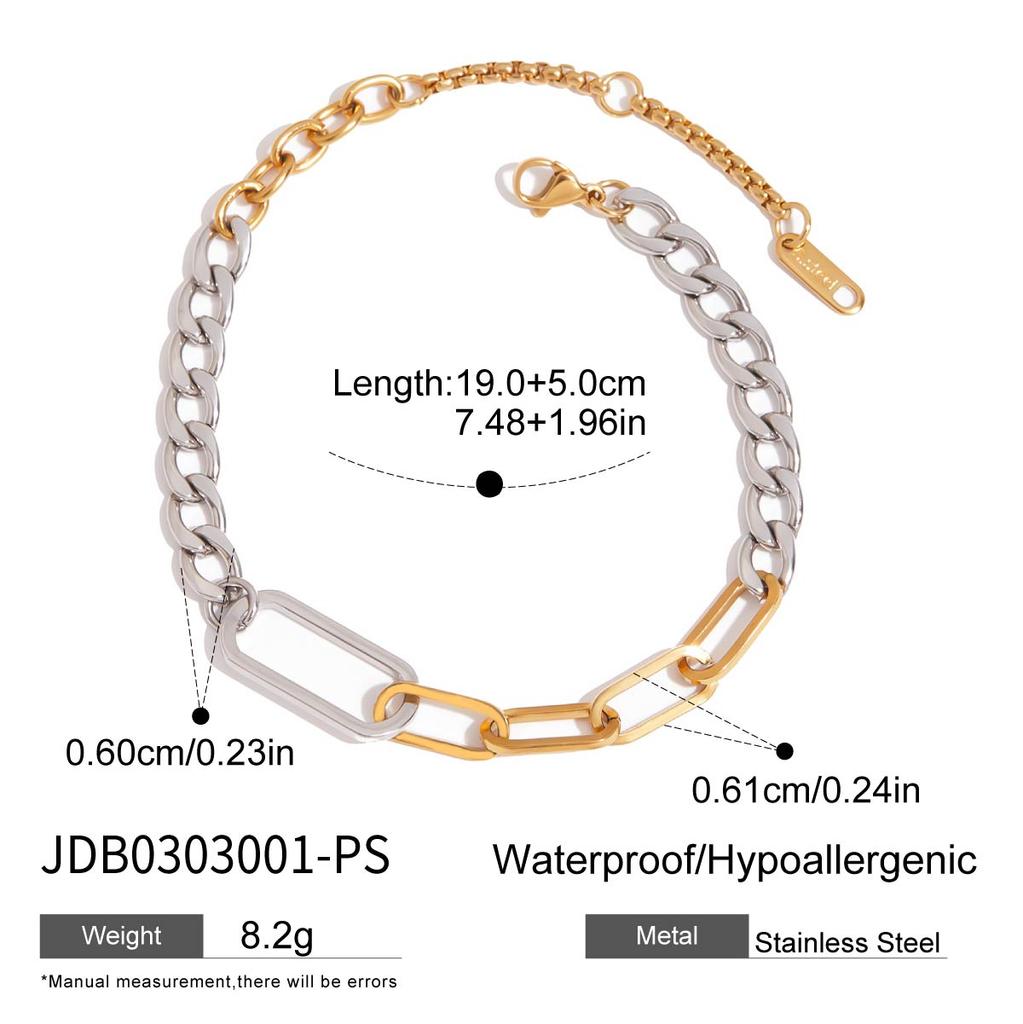 Youthway Unisex Stainless Steel Chain Bracelet Waterproof Jewelry Accessories Gold&Silver Color Minimalist Wide Chain Bracelet
