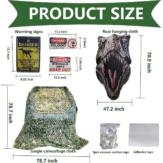 Trunk or Treat Car Decorations Kit Dinosaur Birthday and Party Decor Backdrop with 3 Pcs Dino Themed Stickers and 1 Pc Jungle Camouflage Cloth