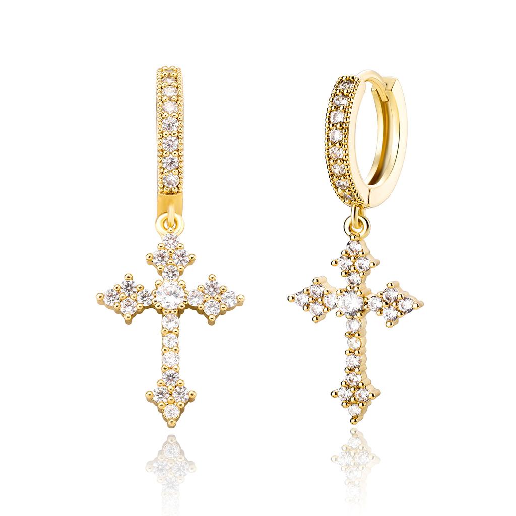 Zirconia Cross Earrings for Men and Women, Unique Stud Earrings, Trendy Hip-Hop Hoop Earrings