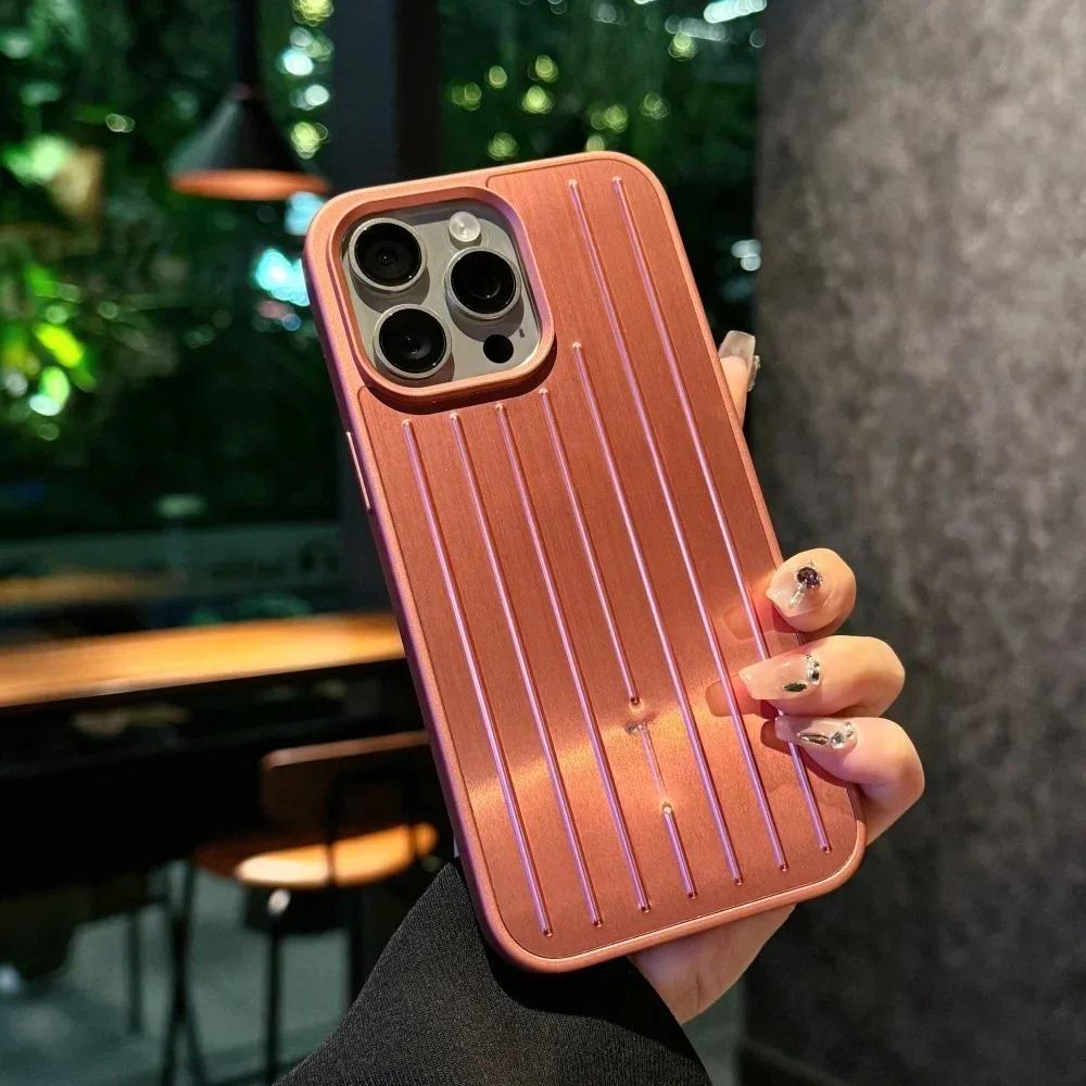 Stylový 3D vlnitý pruhovaný business kufr pouzdro na telefon pro iPhone 16 15 14 13 ProMax kryt tvrdý nárazuvzdorný kryt s krabičkou