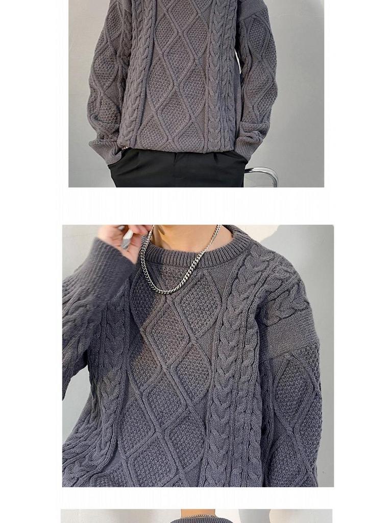 Men's Casual Loose Fit Cable Knit Sweater - Black Autumn/Winter