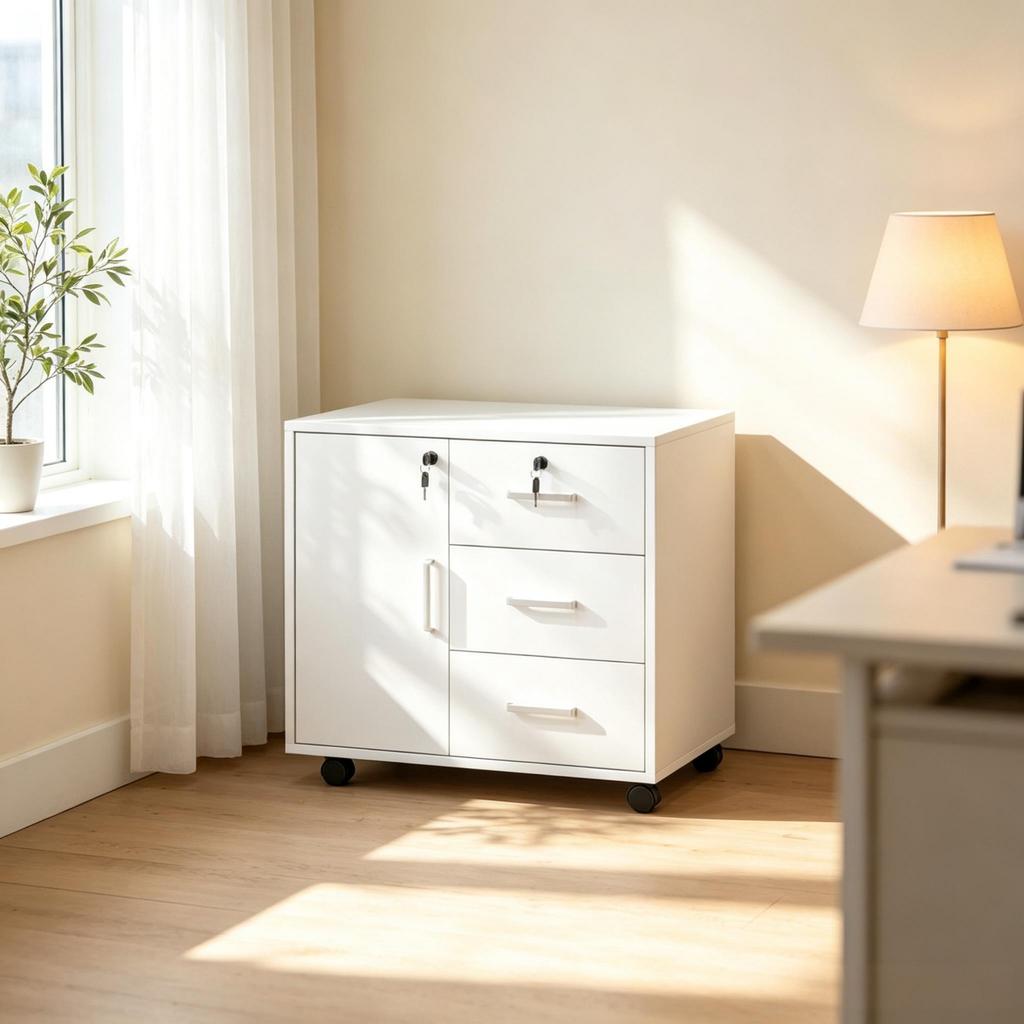 Office Pedestal Lockable Storage Cabinet with 3 Drawers, Adjustable Shelf and Casters (only with 1pc Storage Cabinet)