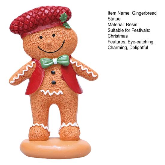 Gingerbread Man Figurine Christmas Resin Gingerbread Statue with Dress/Suit Holiday Tabletop Ornament for Home Kitchen Mantel Decorations