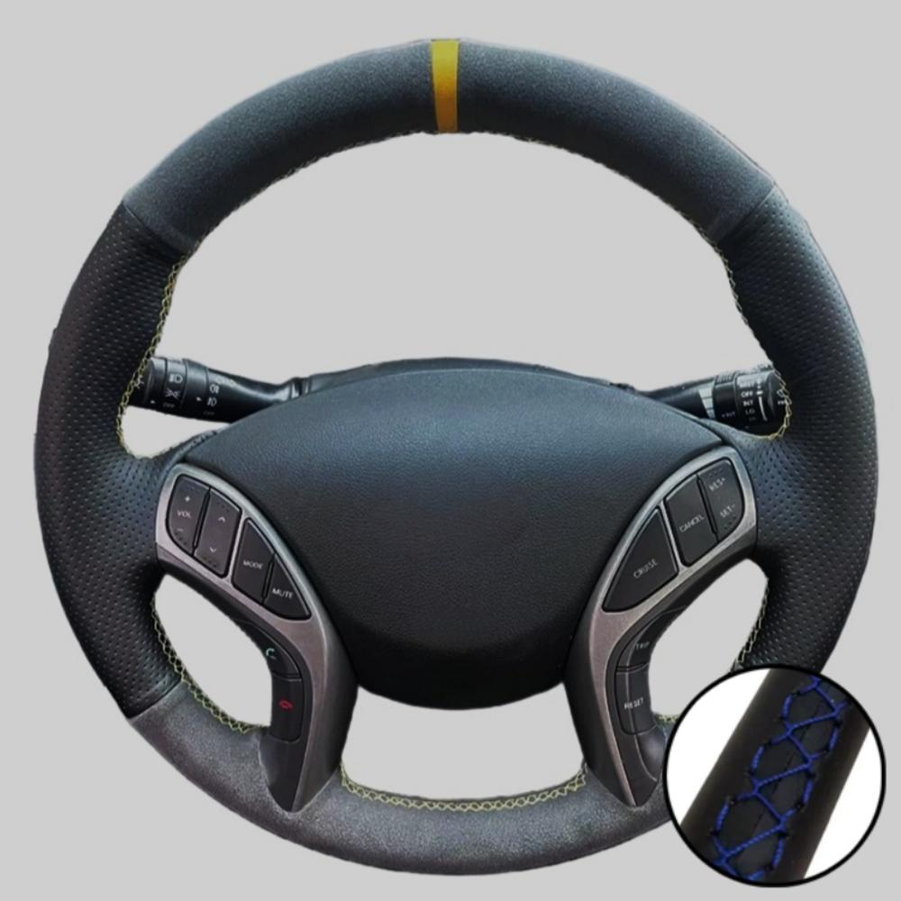Car Accessories Hand-stitched Black Suede Leather 2011-2016 Avante I30 2012-2016 Steering Wheel Cover For Hyundai Elantra