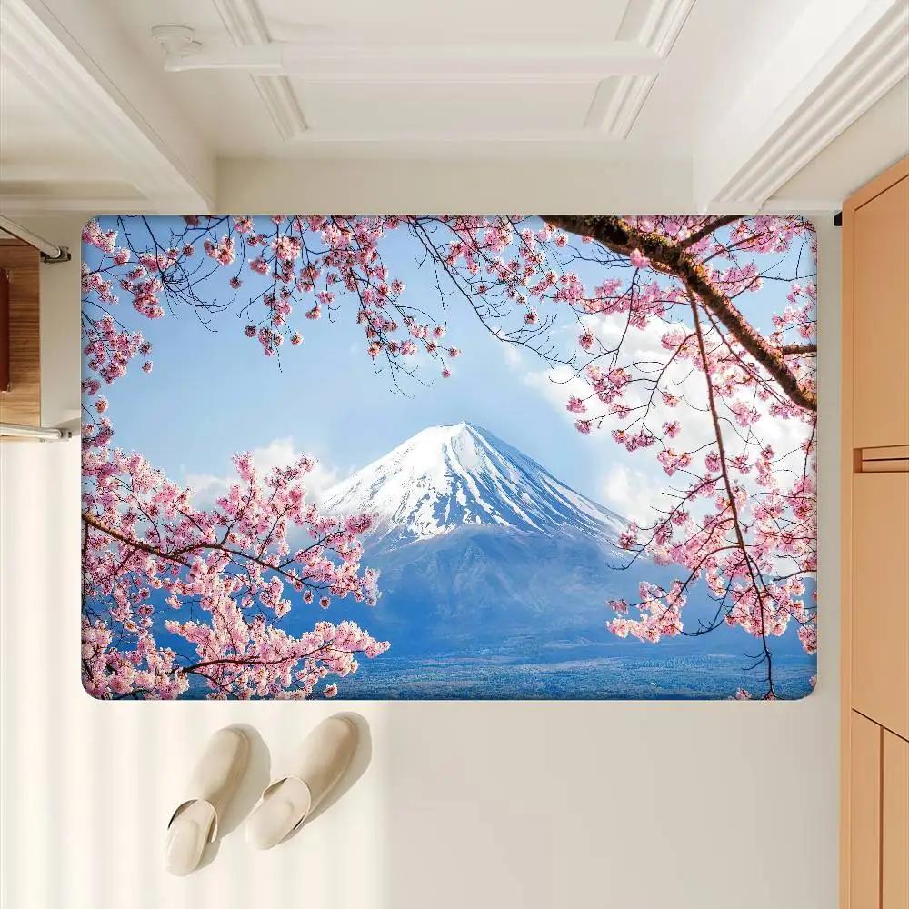 Cherry Blossom Art Pattern Hallway Carpet Non-Slip Laundry Room Mat Laundry Decor Balcony Child Living Room Bedside Area Rugs