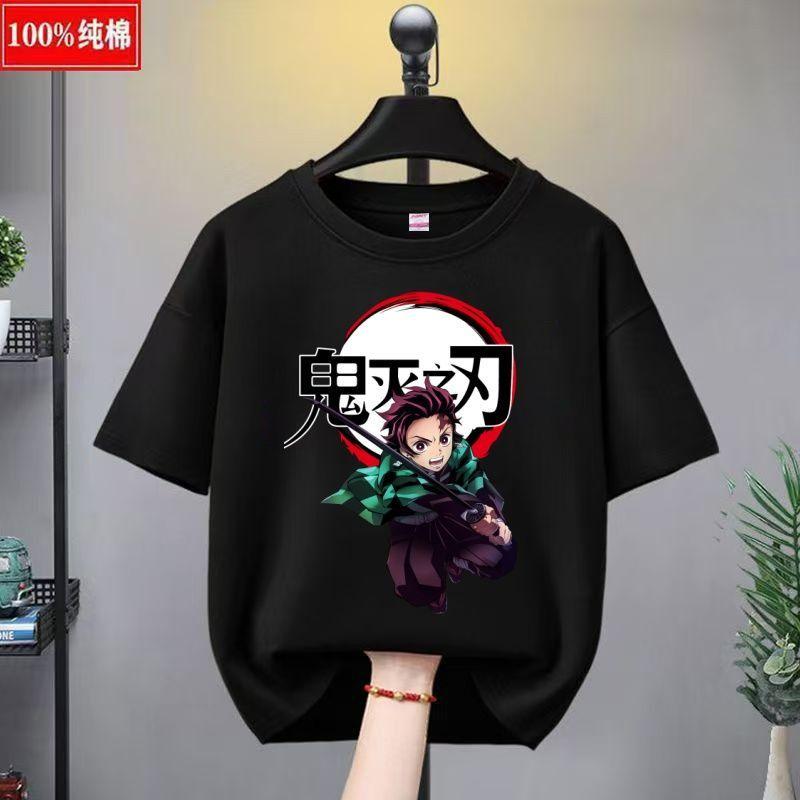 Demon Slayer Summer Pure Cotton Childrens ShortSleeved New Style Stylish Boys and Girls Childrens Cartoon TShirt Top 100