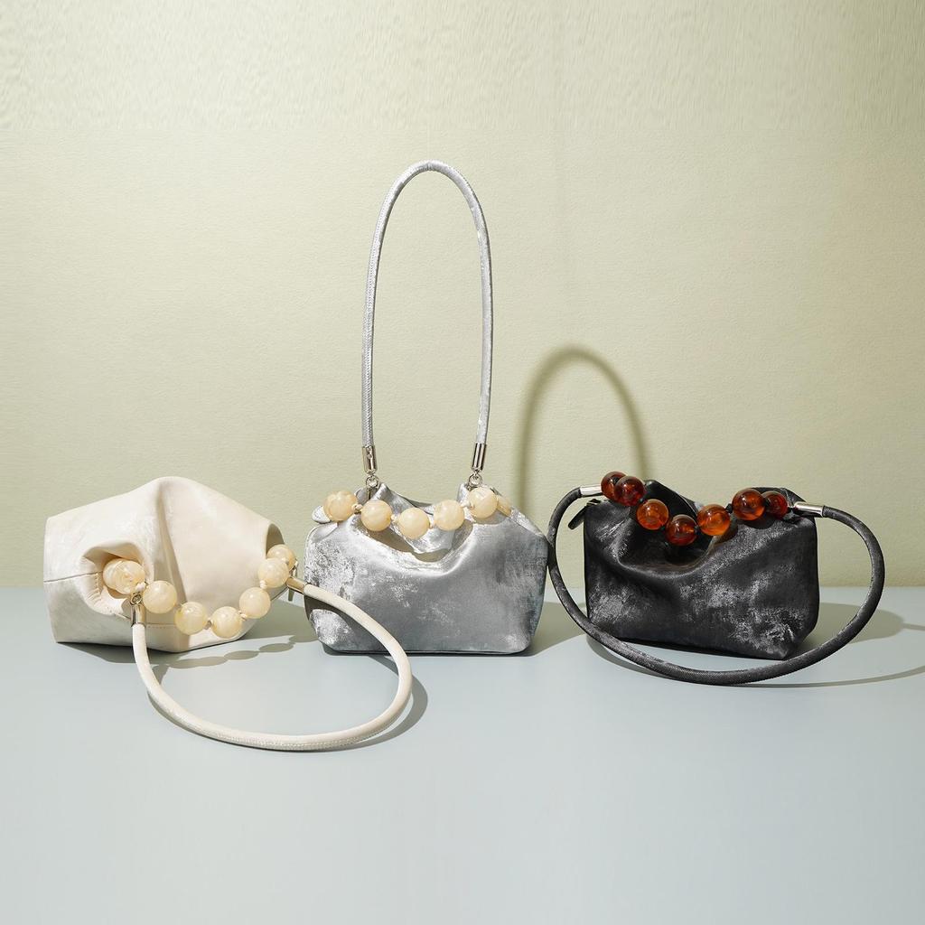 2025 Modern Chinese Cowhide Bento Crossbody & Shoulder Bucket Bag - Silver