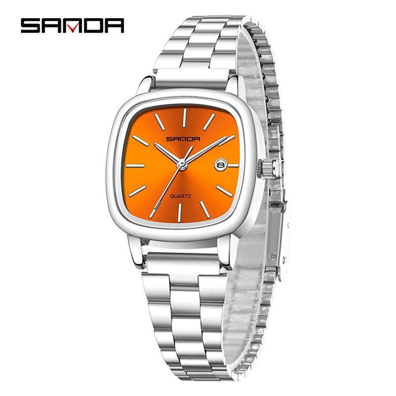 Retro Light Luxury Gold Square Watch with Large Dial and Calendar - High-Value Steel Band for Couples
