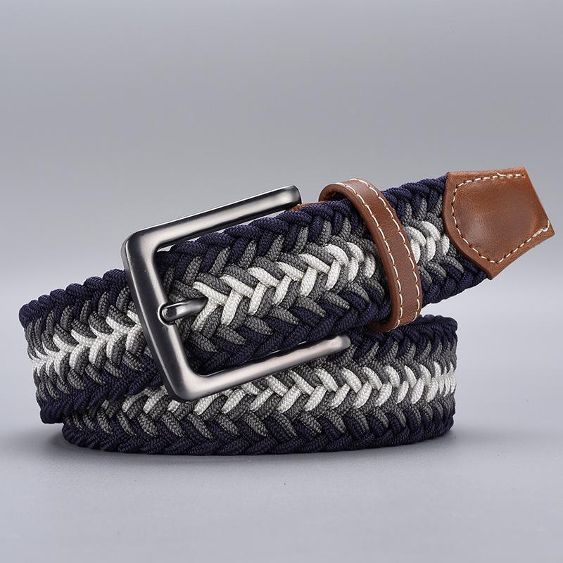 Men'S Belt Fish Bone Pattern Elastic Braided Belt Canvas Belt Personalized Pin Buckle Belt Tide