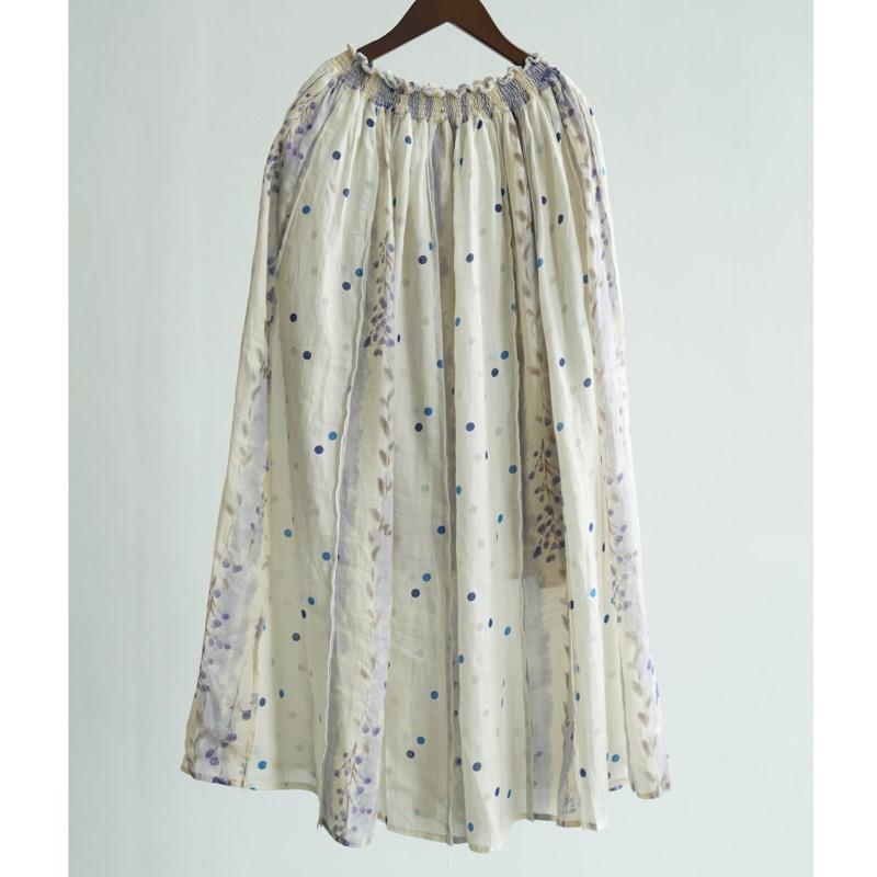 Johnature Women Vintage Patchwork Color Skirts Elastic Waist Polka Dot Loose Soft High Quality Clothes Summer Skirts