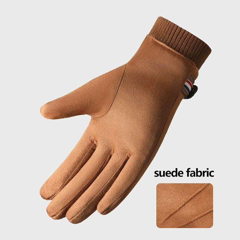 Suede Cycling Gloves for Men Winter Thick Gloves Hiking Polyester Touch Screen Warm Fluffy Motorcycle Soft Delivery Riders Glove