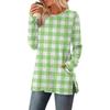 Women's Checkered Printed Round-neck Long-sleeved Top With Pockets And Side Slits