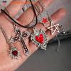 Hot Sale 5Pcs Gothic Necklace Set For Women Jewelry Heart Bat Spider Cross Pendant Sweater Chain Trendy Daily Accessories Gift