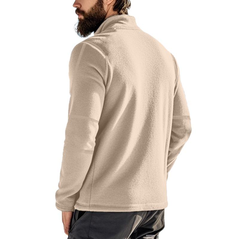 American Style Men Heavyweight Polar Fleece Outdoor Long Sleeve Stand Collar Zip Bottoming Sweatshirt