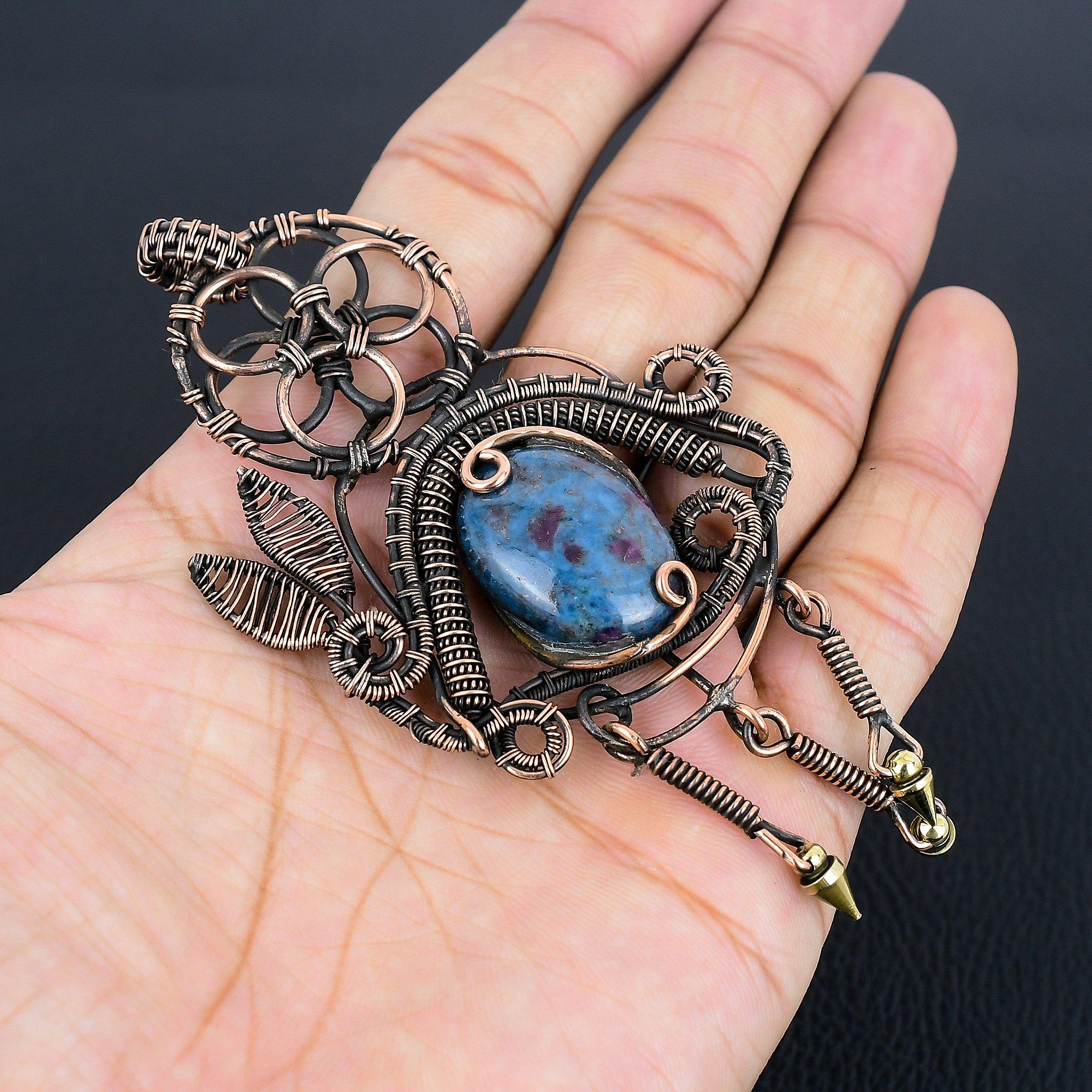 

Ruby In Fuchsite 999 Copper Wire Wrapped Pendant, Handmade Gemstone Pendant Jewelry, Gifts For Wife Brand New Pendant 2.58 Inches