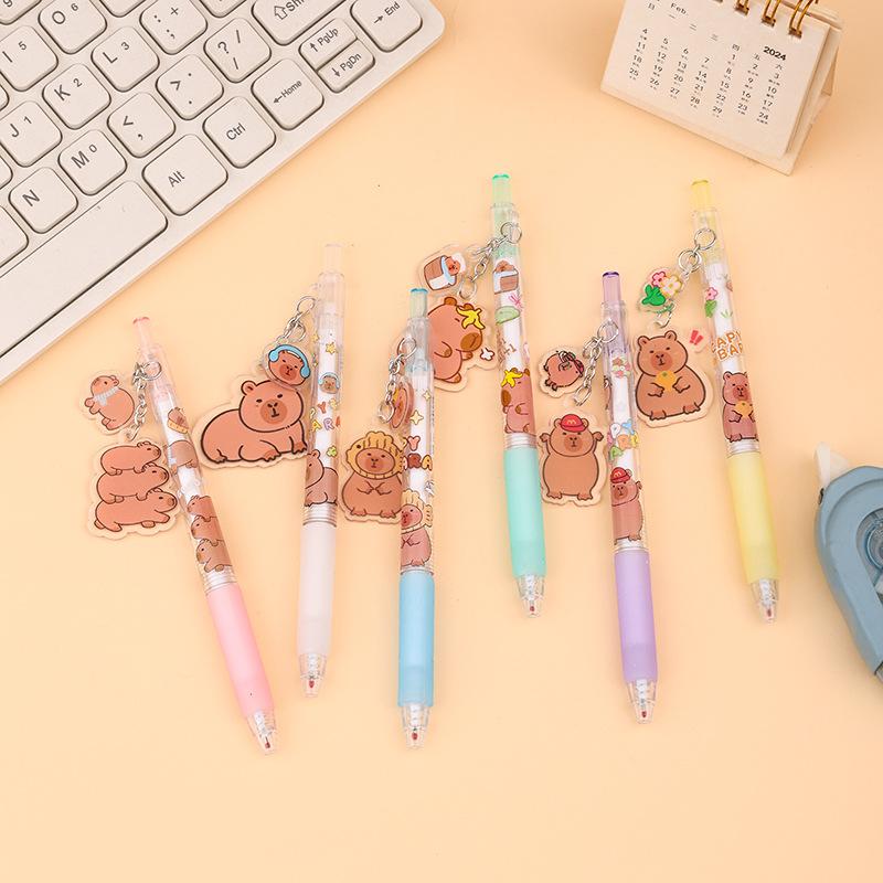 36Pcs with Box Kawaii Capybara Pendant Gel Pen Cute 0.5mm Black Ink Neutral Pens Promotional Gift Office School Supplies Oliday Gift Novelty Statio