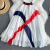 Women's Knitted Short Sleeve Colourblocked Stripe Patchwork Pressed Dress Summer Dresses