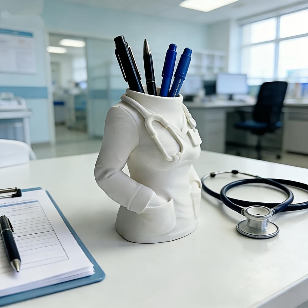 Nurse Shaped Pen Holder, White Coat Shaped Desktop Decoration, Stationery Storage Box