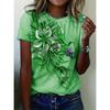 Women's T-shirt 3D Floral Print Short Sleeved T-shirt for Summer