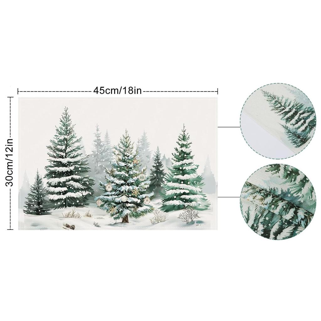 4/6pcs, Winter Wonderland Table Mats, Happy Holidays Pine Trees And Snowflakes Christmas Kitchen Dining Table Mats for Indoor An