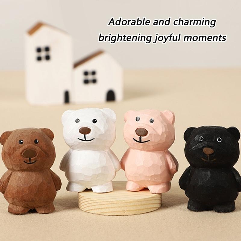 Wooden Bear Figurine Cute Decorative Accent Piece For Shelves Desks Bookshelves Basswood Design