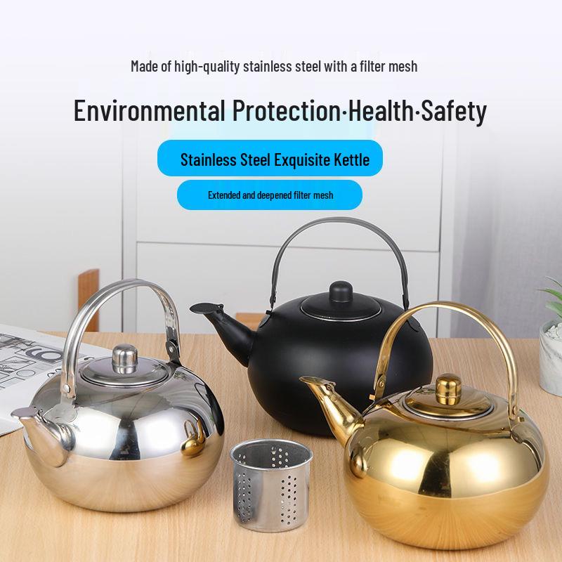 Stainless Steel Teapot Kettle with Filter - Flat/Spherical Base, Exquisite Design