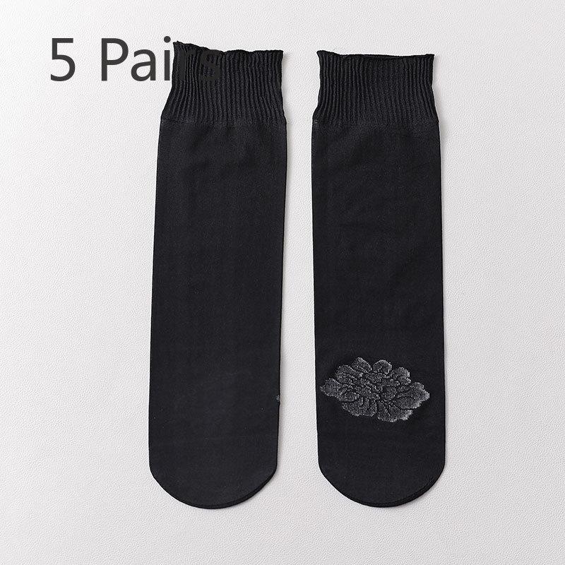 

5 Pairs of Loose-bottomed Silk Stockings for Summer, Light-colored, Mid-calf Length, Meat-colored, Anti-slip, Non-restrictive on The Feet 5 pairs чёрный