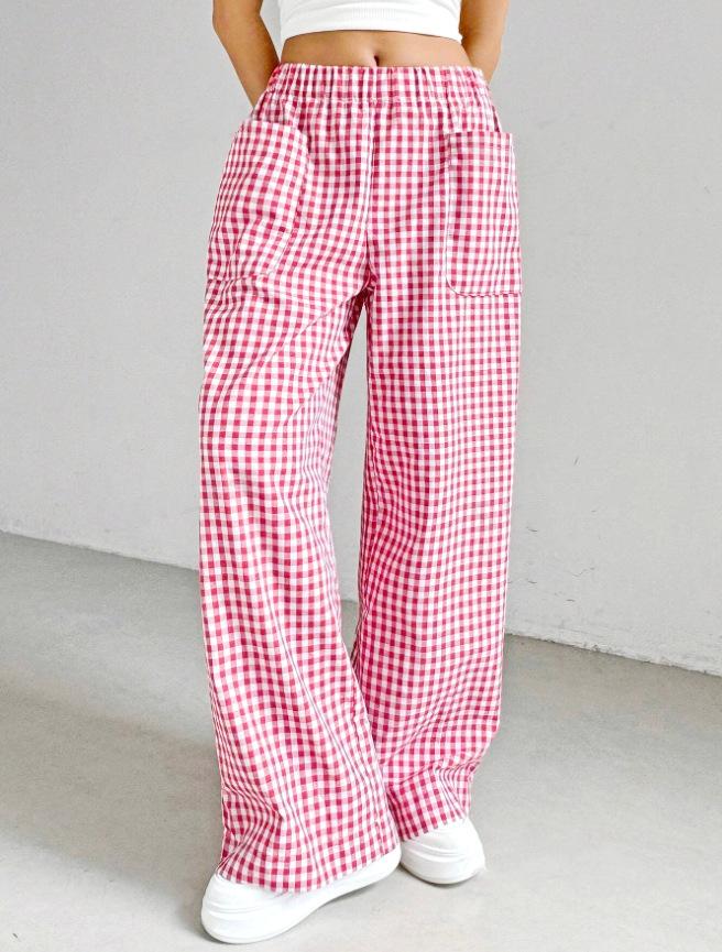 Women's Blue and White Striped Wide Leg Pants with Pockets, High Waist Comfortable Casual Trousers