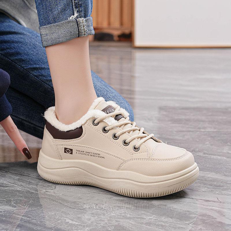 Women's Winter Chunky Platform Running Sneakers Anti-Slip Lace-Up Faux Fur Lining Walking Shoes Warm Fleece Lined Workout Tennis Sneakers for Women