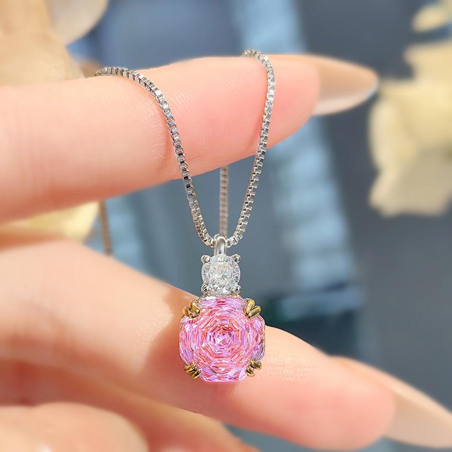 Fashion Light Luxury Star Anise Rose Cut Pendant Necklace Colorful Pink Diamond Ring Chinese Red Stud Earrings Colorful Treasure Set Women
