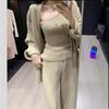 High-end Knitted Sweater Set 2025 Autumn and Winter New Cardigan + Vest + Wide-leg Pants Three-piece Set for Women